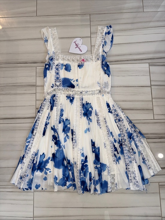 Buddy Love Dresses & Skirts - Buddy Love White Dress with Blue Floral Print and Lace Trim